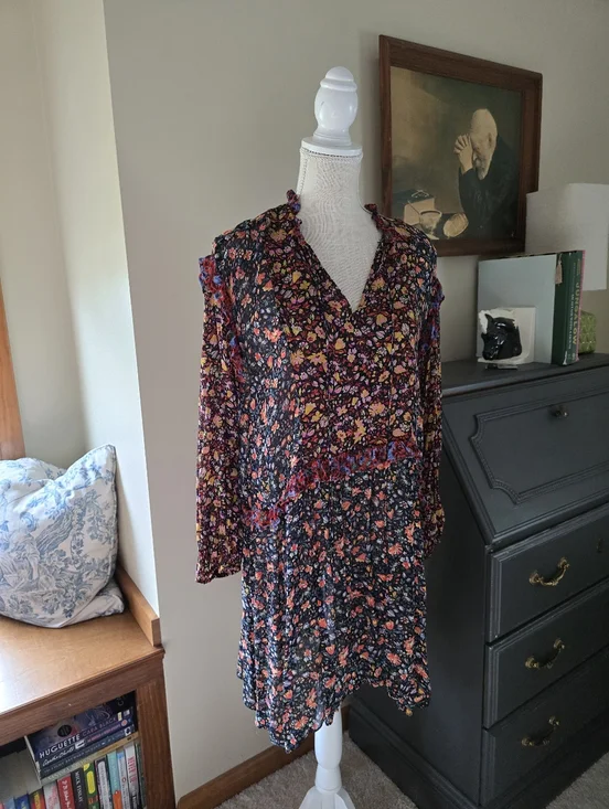 By Anthropologie Size Small Sheer Floral Ruffle Dress - Picture 2 of 13
